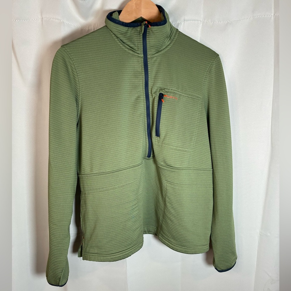 ORVIS Men's Large L Quarter Zip Pullover Olive Green Recycled Tech Fleece‎